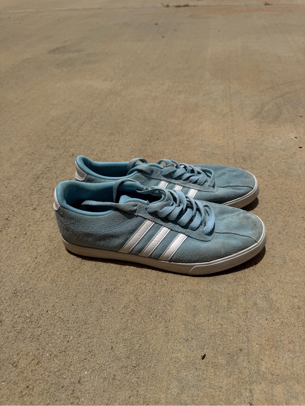 Adidas Light Blue Suede Sneakers with White Stripes